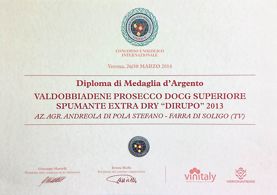 Dirupo Andreola Medaglia Argento Vinitaly 2014